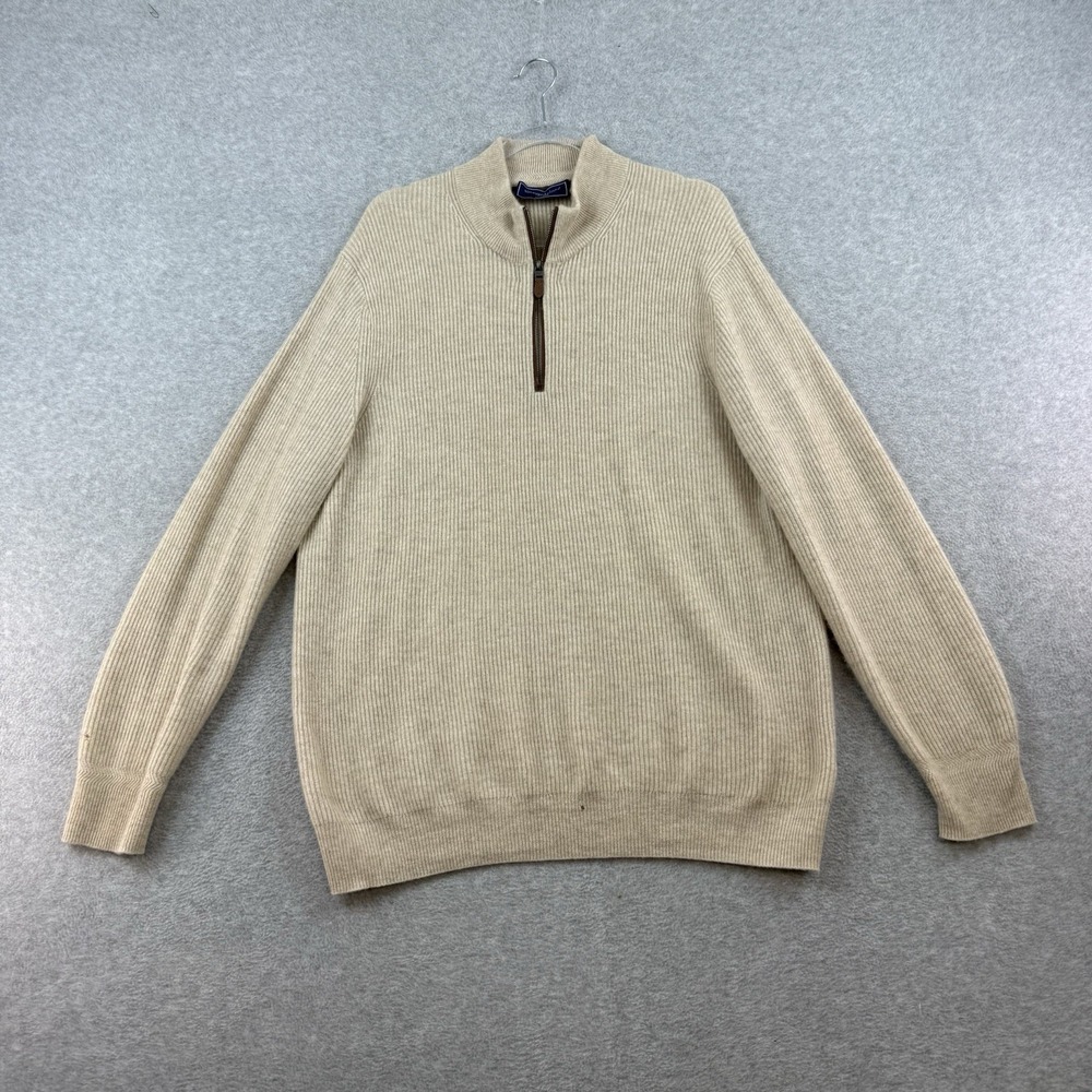 Vineyard Vines 100% Cashmere Quarter 1/4 Zip Sweater Mens L Cream Khaki Brown